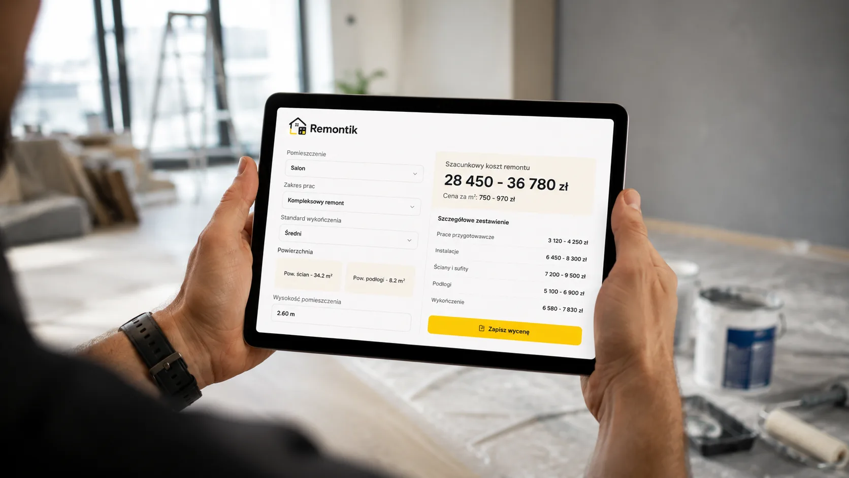 Aplikacja mobilna do kosztorysowania remontu na smartfonie